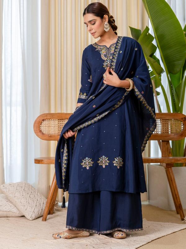 VP 9823 T Women’s Roman Silk Embroidery Anarkali Kurta Plazzo with Dupatta 3pc Set